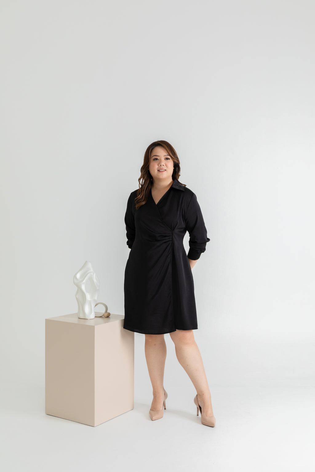 Inner Wrap Shirt Dress (Black)