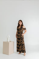 Bi-Shoulder Ruffles Ladder Jumpsuit (Black & Gold)