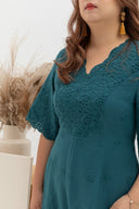 Embroidery Eyelet Romper with Kimono Sleeves (Emerald)