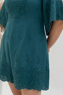 Embroidery Eyelet Romper with Kimono Sleeves (Emerald)