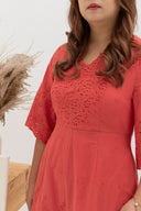 Embroidery Eyelet Romper with Kimono Sleeves (Golden Orange)