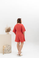 Embroidery Eyelet Romper with Kimono Sleeves (Golden Orange)