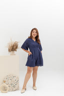 Embroidery Eyelet Romper with Kimono Sleeves (Navy)