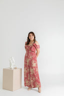 Bi-Shoulder Ruffles Ladder Jumpsuit (Cherry & Gold)