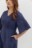 Embroidery Eyelet Romper with Kimono Sleeves (Navy)