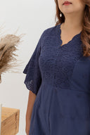 Embroidery Eyelet Romper with Kimono Sleeves (Navy)