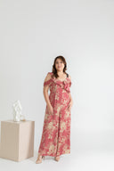 Bi-Shoulder Ruffles Ladder Jumpsuit (Cherry & Gold)