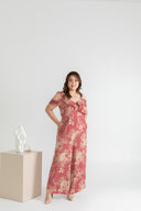 Bi-Shoulder Ruffles Ladder Jumpsuit (Cherry & Gold)