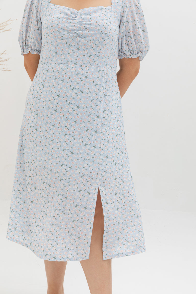 Sweetheart Neckline Slit Dress (Sky Blue)