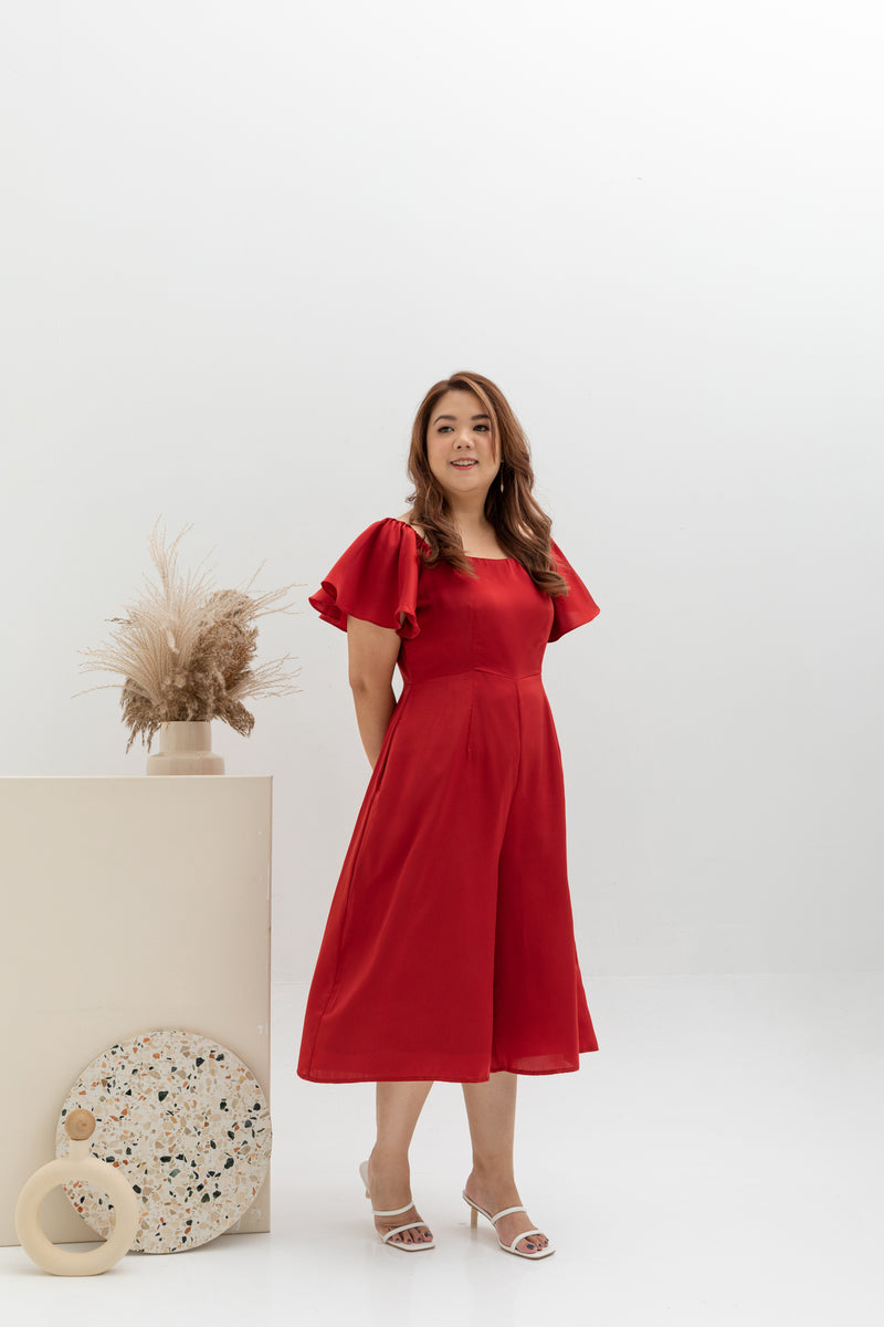 2-way Off Shoulder Midi Jumpsuit (Rosy Red)