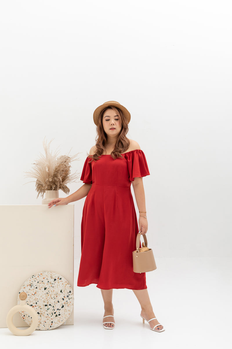 2-way Off Shoulder Midi Jumpsuit (Rosy Red)