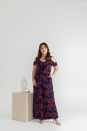 Bi-Shoulder Ruffles Ladder Jumpsuit (Navy & Fresh Red)