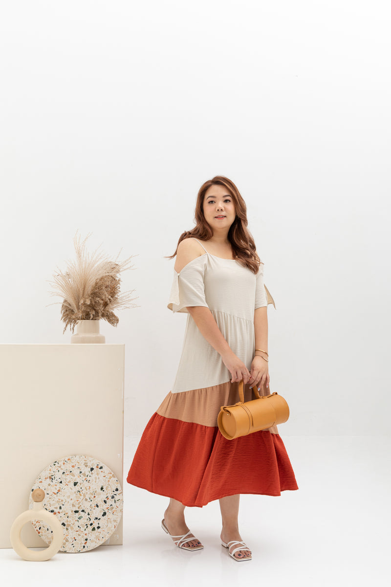 Bohemia Colorblock Tier Dress (Tangerine)