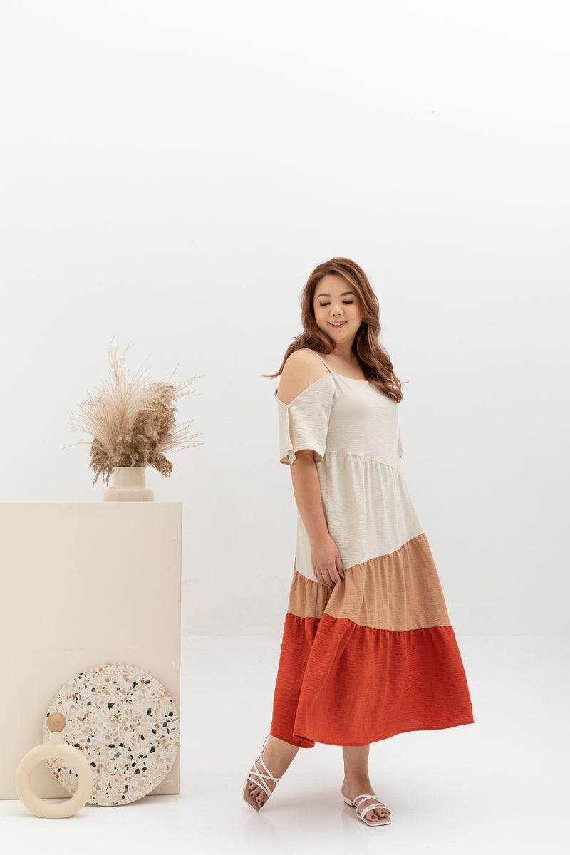 Bohemia Colorblock Tier Dress (Tangerine)
