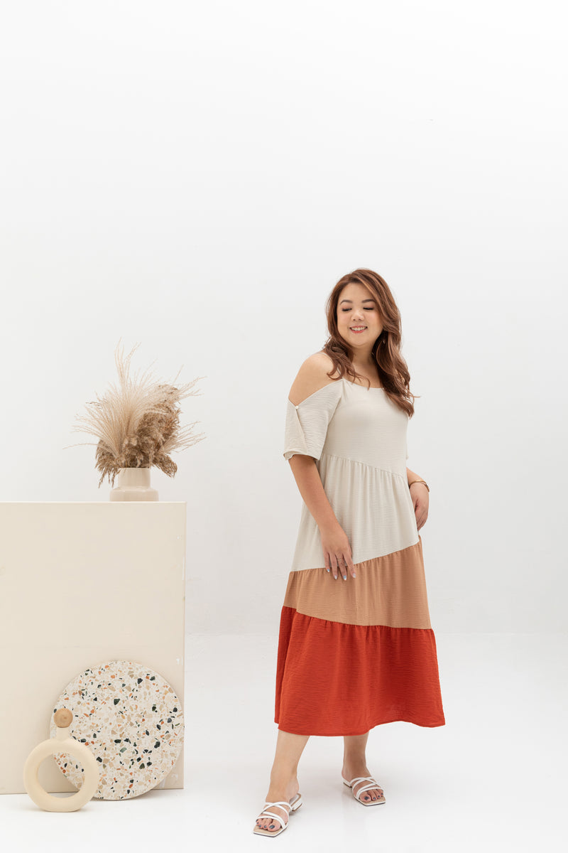 Bohemia Colorblock Tier Dress (Tangerine)