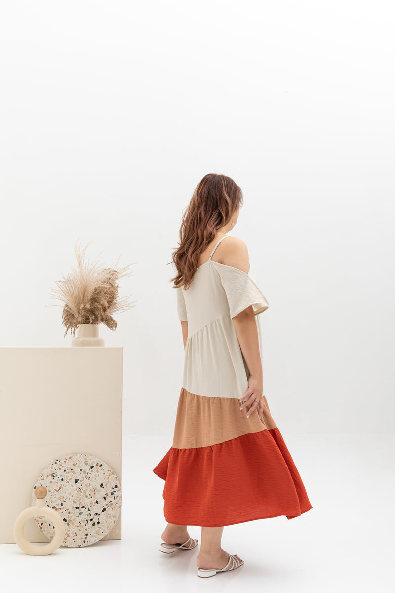 Bohemia Colorblock Tier Dress (Tangerine)