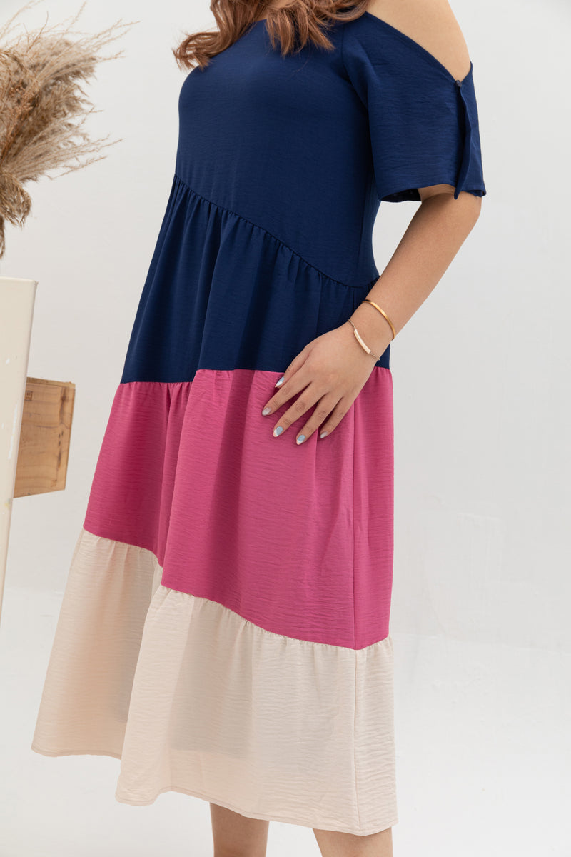 Bohemia Colorblock Tier Dress (Cherry Blossom)