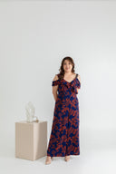 Bi-Shoulder Ruffles Ladder Jumpsuit (Navy & Fresh Red)