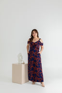 Bi-Shoulder Ruffles Ladder Jumpsuit (Navy & Fresh Red)