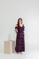 Bi-Shoulder Ruffles Ladder Jumpsuit (Navy & Fresh Red)