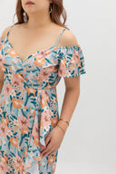 Cold Shoulder Side Ruffles Dress (édition limitée print - Hibiscus)