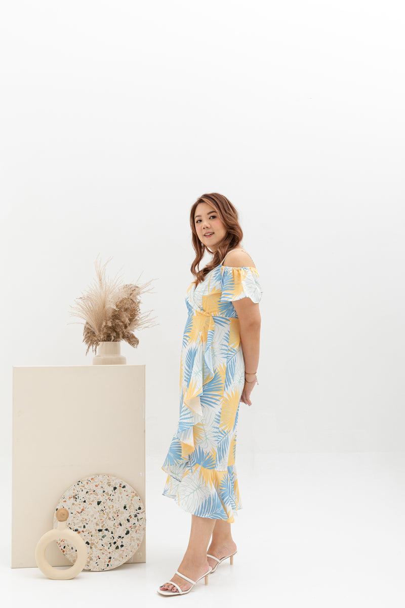 Cold Shoulder Side Ruffles Dress (édition limitée print - White Ferns)