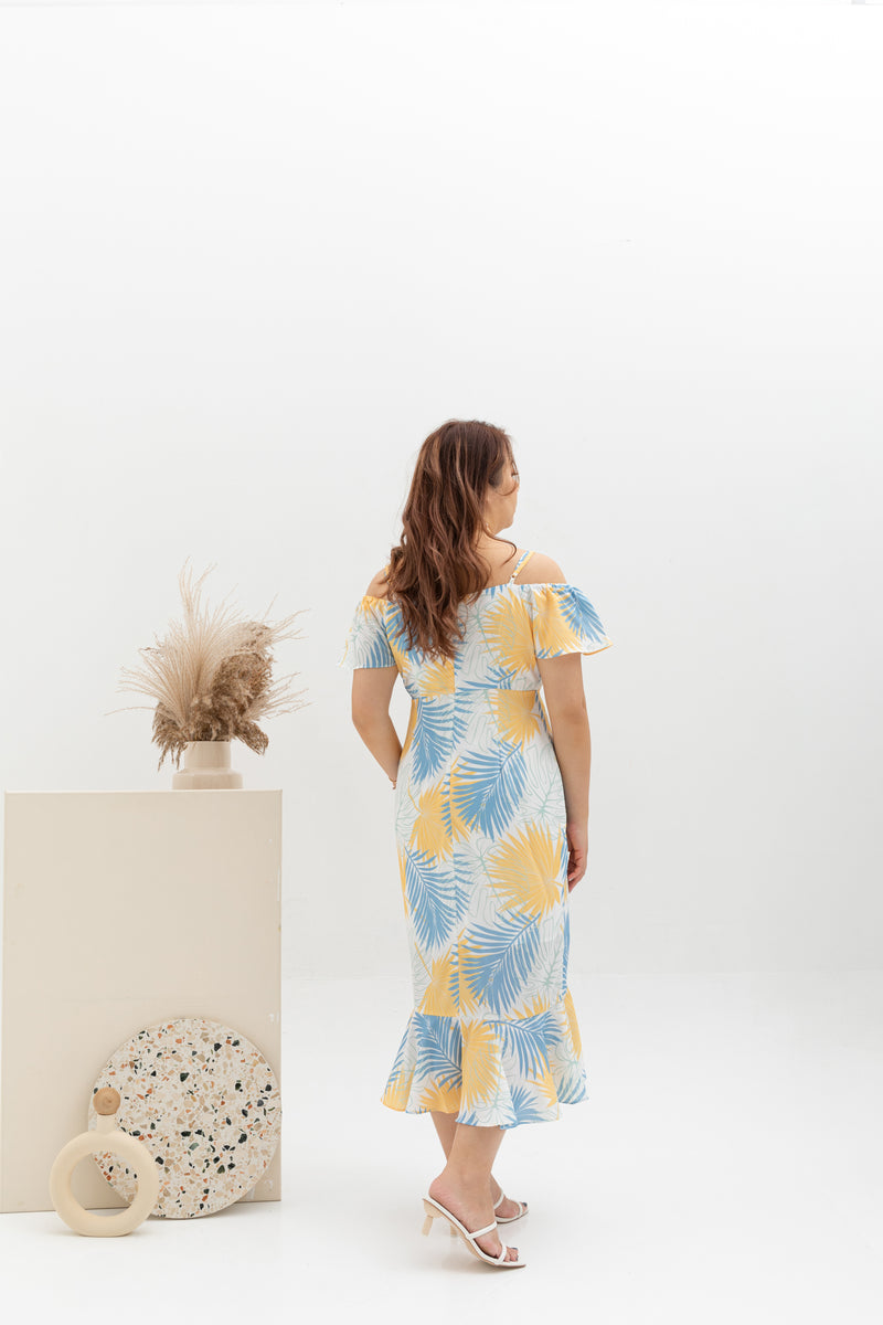 Cold Shoulder Side Ruffles Dress (édition limitée print - White Ferns)