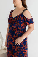 Bi-Shoulder Ruffles Ladder Jumpsuit (Navy & Fresh Red)