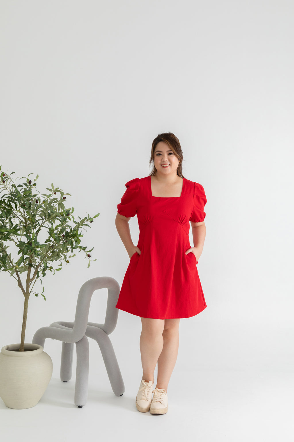 Cotton Twill Skater Dress (Red)