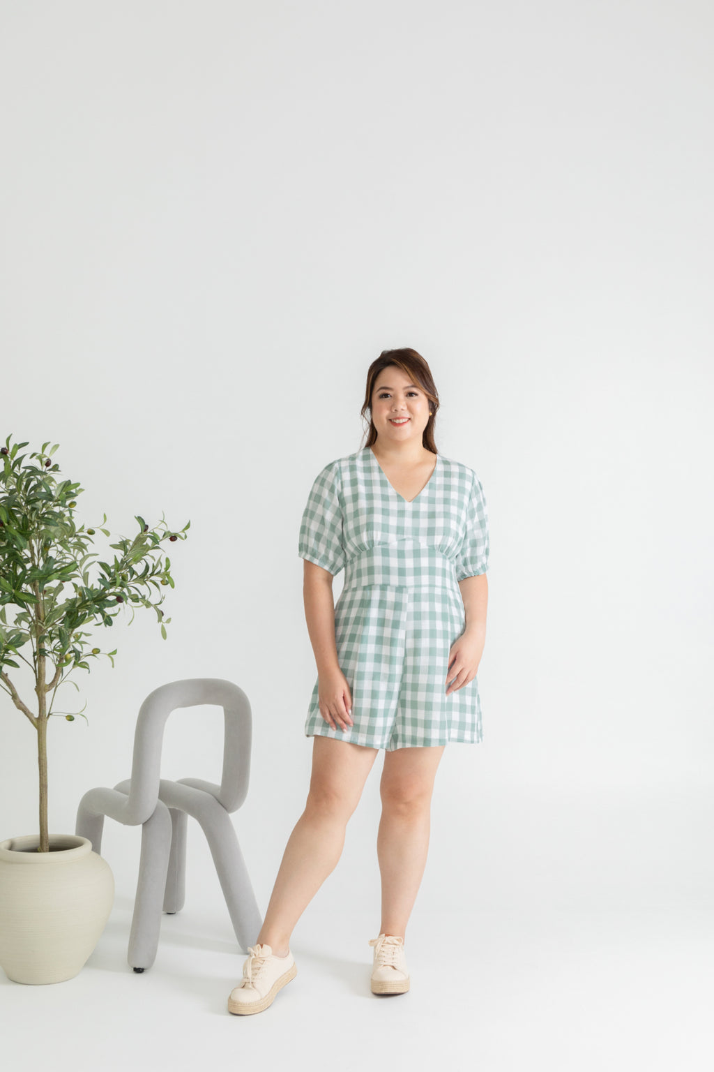 Gingham Romper (Sage)