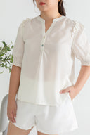 Embroidered Gingham 3/4 Sleeves Top (Creme)
