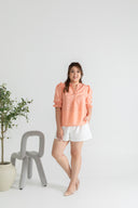 Embroidered Gingham 3/4 Sleeves Top (Peach)