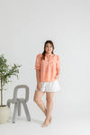 Embroidered Gingham 3/4 Sleeves Top (Peach)