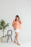 Embroidered Gingham 3/4 Sleeves Top (Peach)
