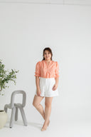 Embroidered Gingham 3/4 Sleeves Top (Peach)