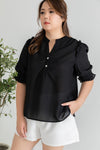 Embroidered Gingham 3/4 Sleeves Top (Black)