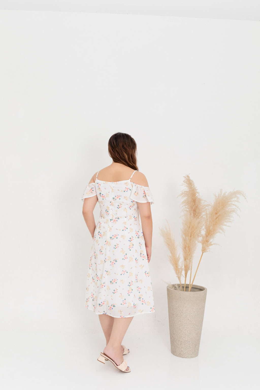 Cold Shoulder Ladder Panel Dress (White)