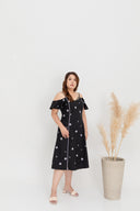 Cold Shoulder Ladder Panel Dress (Black)