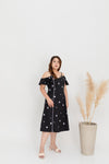 Cold Shoulder Ladder Panel Dress (Black)