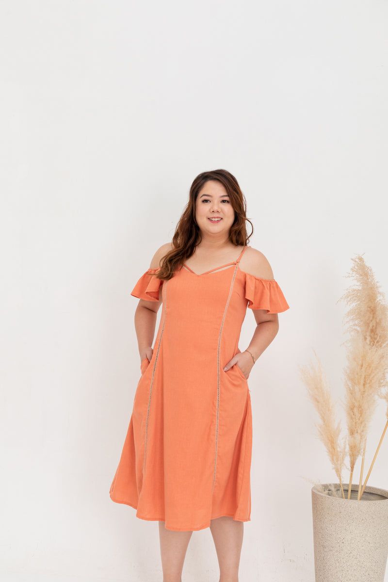 Cold Shoulder Ladder Panel Dress (Persimmon)