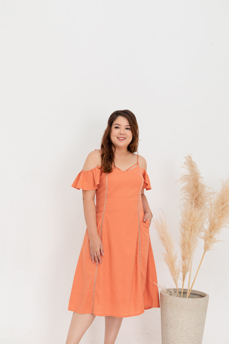 Cold Shoulder Ladder Panel Dress (Persimmon)