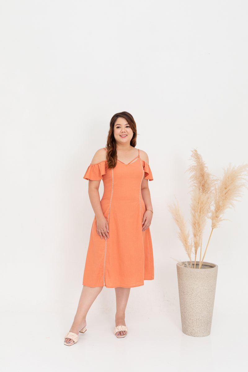 Cold Shoulder Ladder Panel Dress (Persimmon)