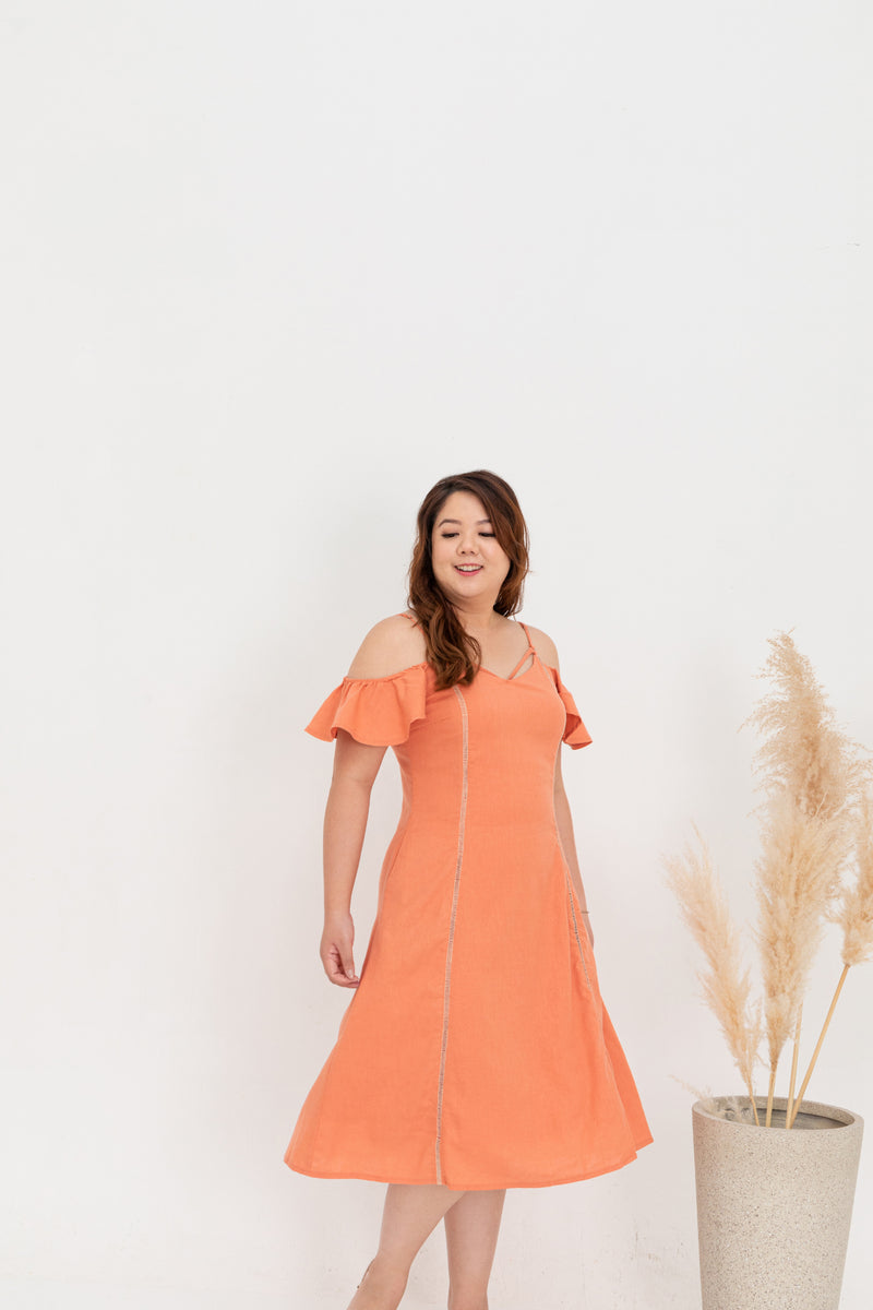 Cold Shoulder Ladder Panel Dress (Persimmon)