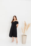 Cold Shoulder Side Slit Button Dress (Black)