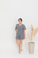 Embroidery Front Zip Romper (Blue)