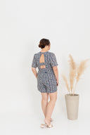 Embroidery Front Zip Romper (Blue)