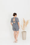 Embroidery Front Zip Romper (Blue)