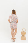 (Co-ord) Linen Boxy Cropped Collared Top in Pink Florals