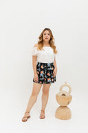 (Co-ord) Linen Shorts in Black Florals