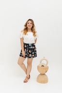 (Co-ord) Linen Shorts in Black Florals